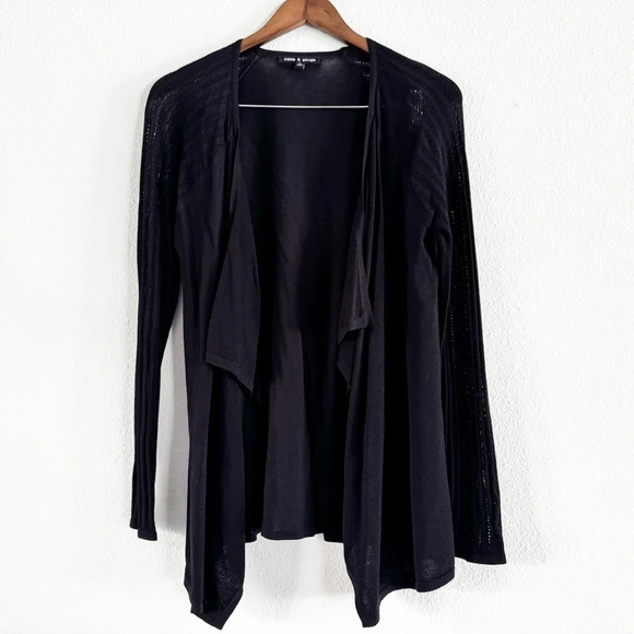 Drape Collar Staple Cardigan Sweater Layering Open Knit Open Front Medium - Picture 2 of 10